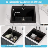 21 inch Matte Black Drop In Laundry Sink Workstation,Granite Composite Above Counter Laundry Room Ut