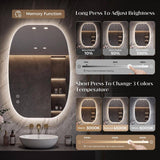 30 in. W x 40 in. H Oval Mirror Frameless UL Certified LED Anti‑Fog Tempered Glass Wall‑Mount Bathro