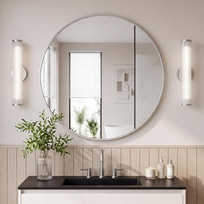 30 in. W x 30 in. H Silver Vanity Round Wall Mirror Aluminium Alloy Frame Bathroom Mirror