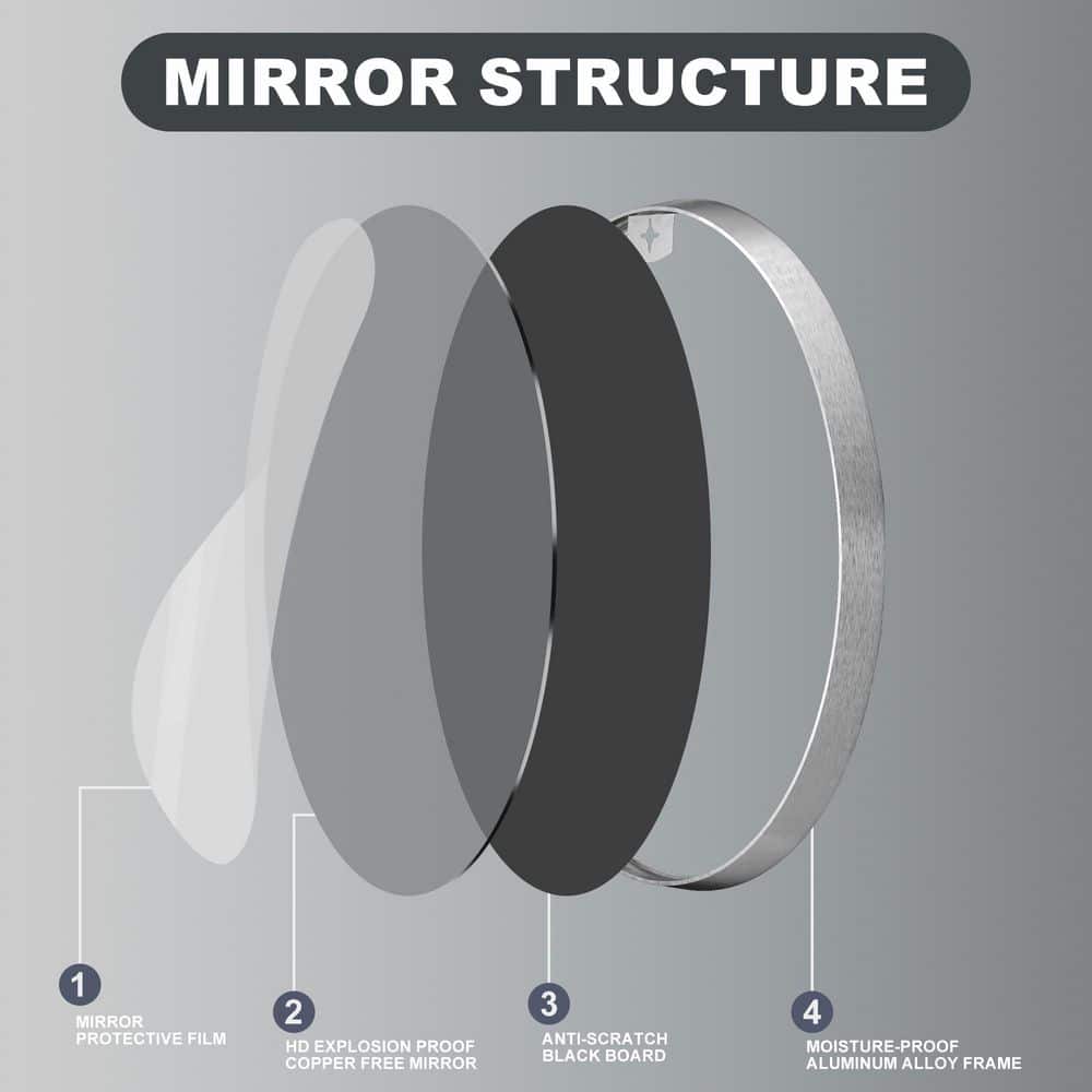 30 in. W x 30 in. H Silver Vanity Round Wall Mirror Aluminium Alloy Frame Bathroom Mirror