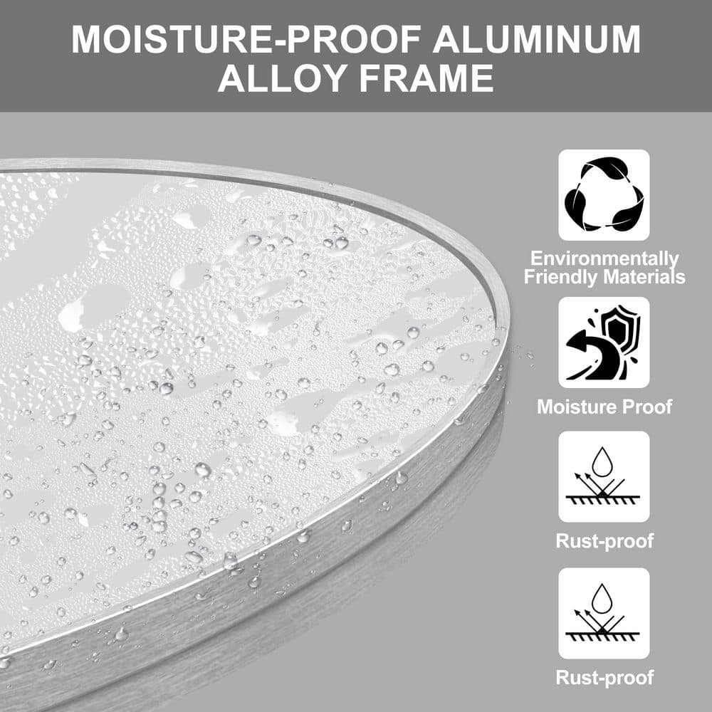 30 in. W x 30 in. H Silver Vanity Round Wall Mirror Aluminium Alloy Frame Bathroom Mirror