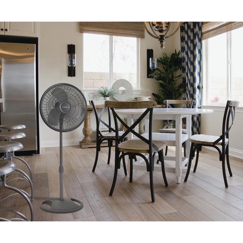 16 in. 3-Speed Oscillating Pedestal Fan for Home in Gray with Adjustable Height, Tilt Back Head and 