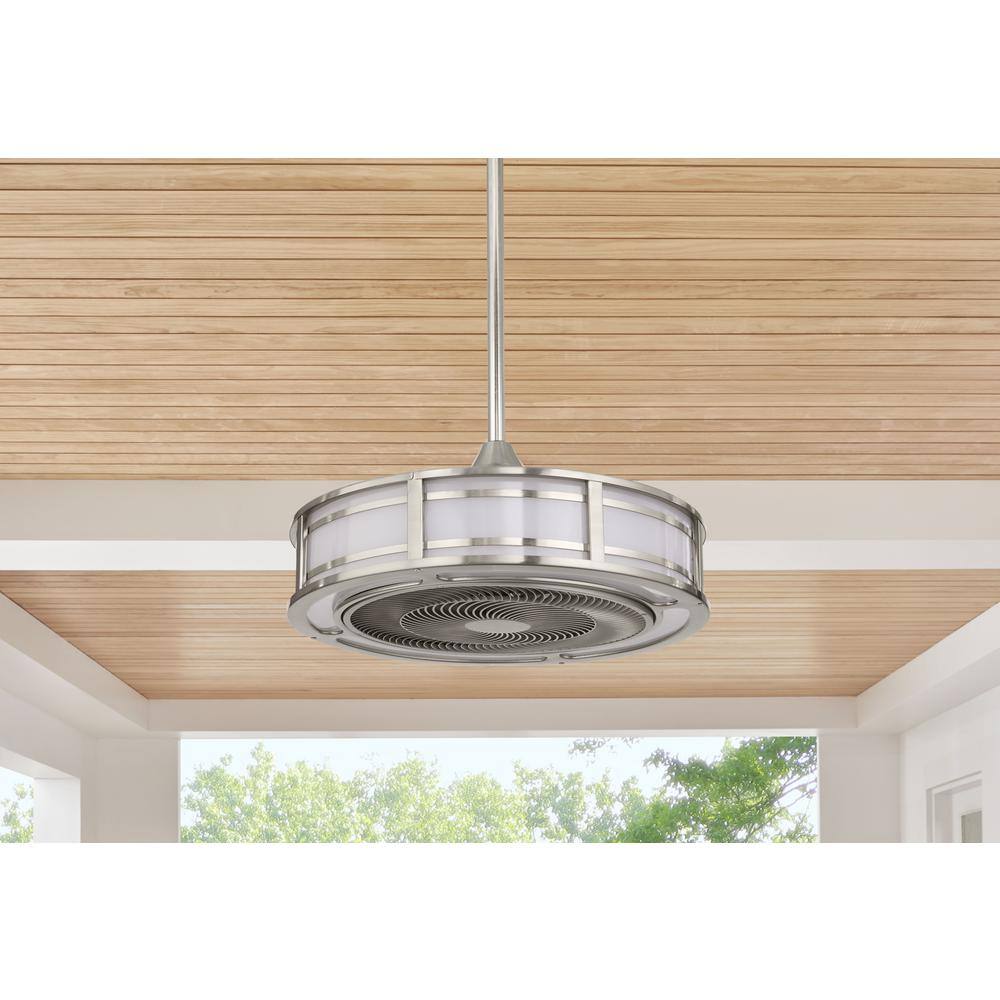 Brette III 23 in. Integrated LED Indoor/Outdoor Brushed Nickel Ceiling Fan with Light and Remote