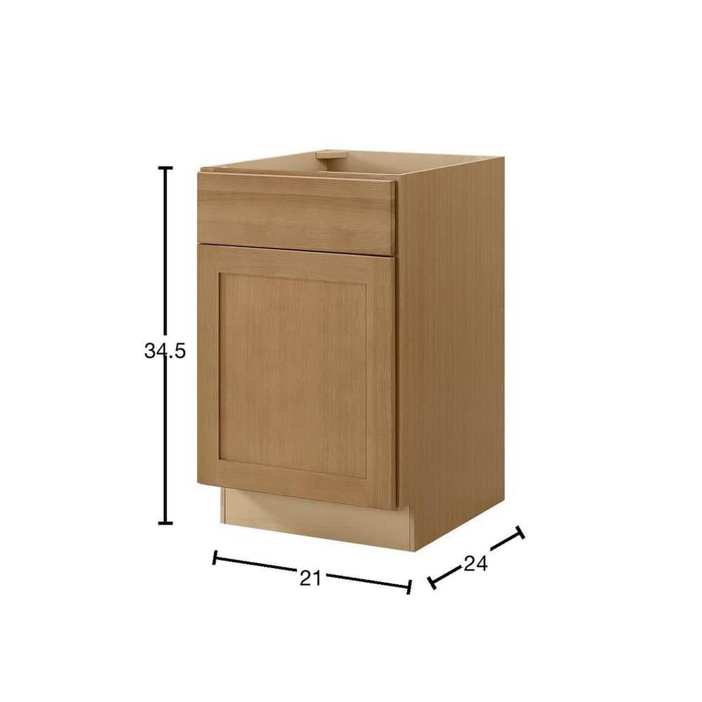 Avondale 21 in. W x 24 in. D x 34.5 in. H Ready to Assemble Plywood Shaker Base Kitchen Cabinet in White Oak