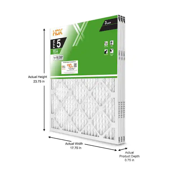 18 in. x 24 in. x 1 in. Standard Pleated Air Filter FPR 5 (3-Pack)