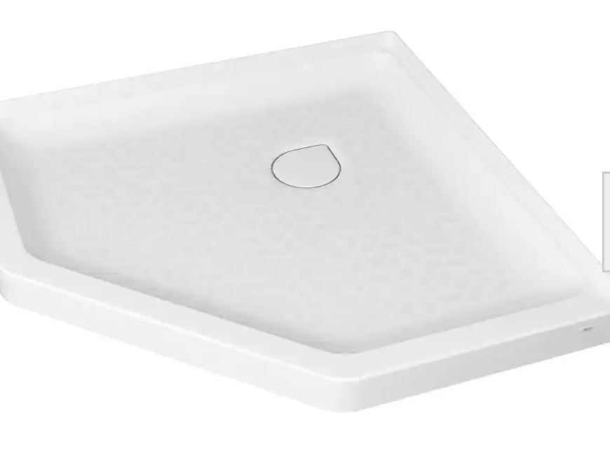 Ovation Curve 38 in. L x 38 in. W Corner Shower Pan Base with Center Drain in Arctic White
