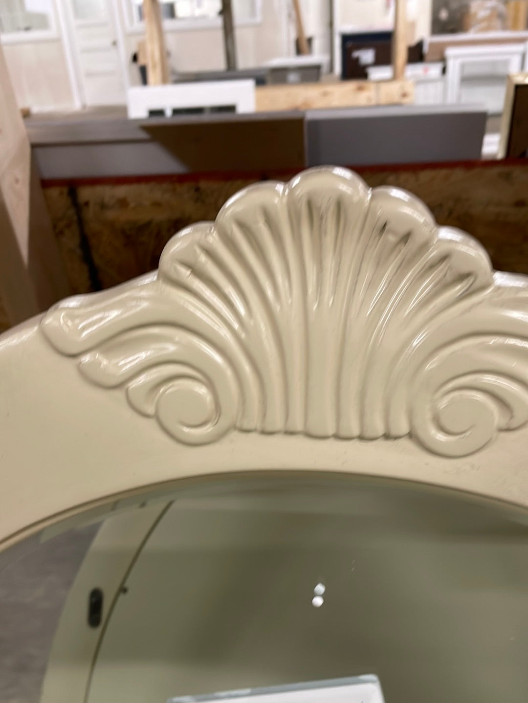 30” x 38” Framed Oval Beveled Edge Bathroom Vanity Mirror in Antique White